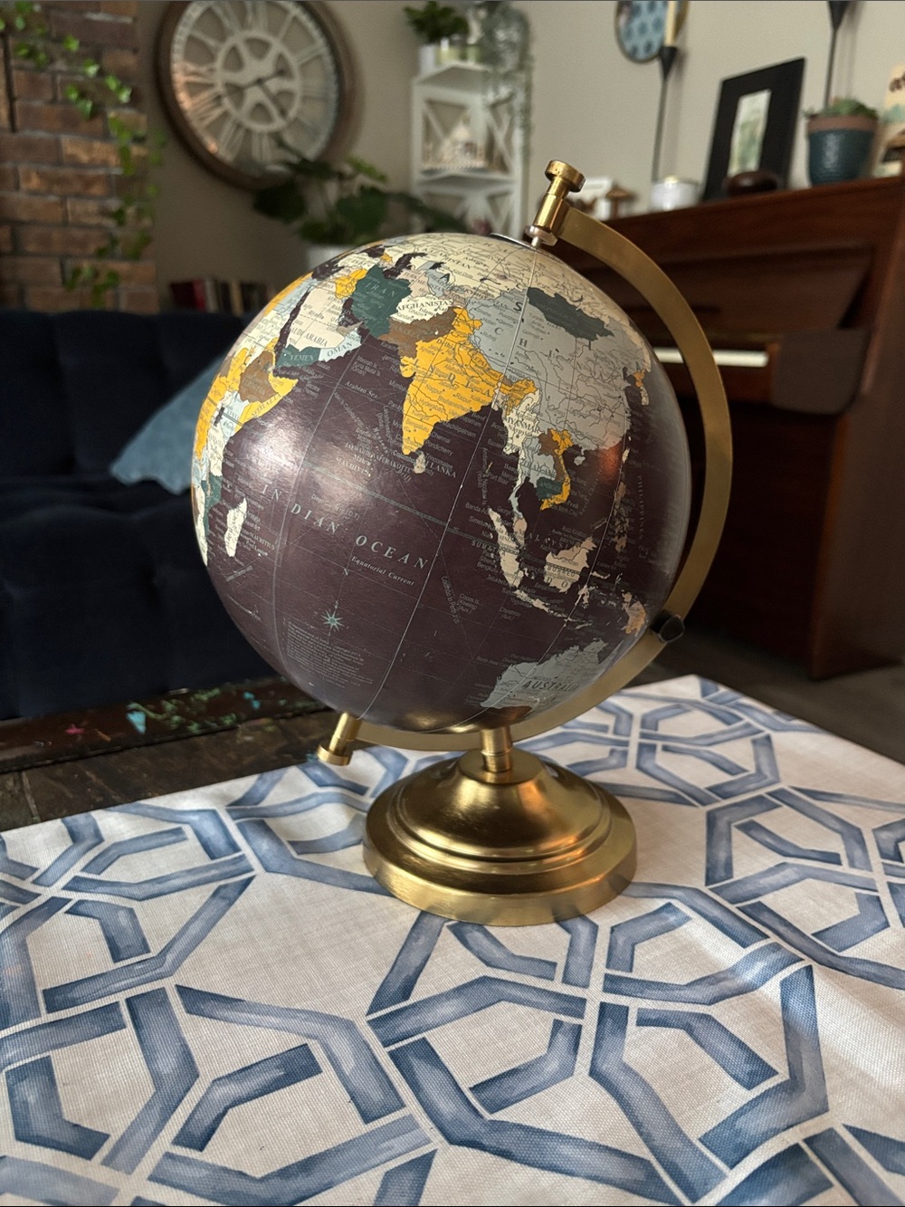 Decorative Dark Brown and Gold Tabletop Globe - Elegant Home Accent